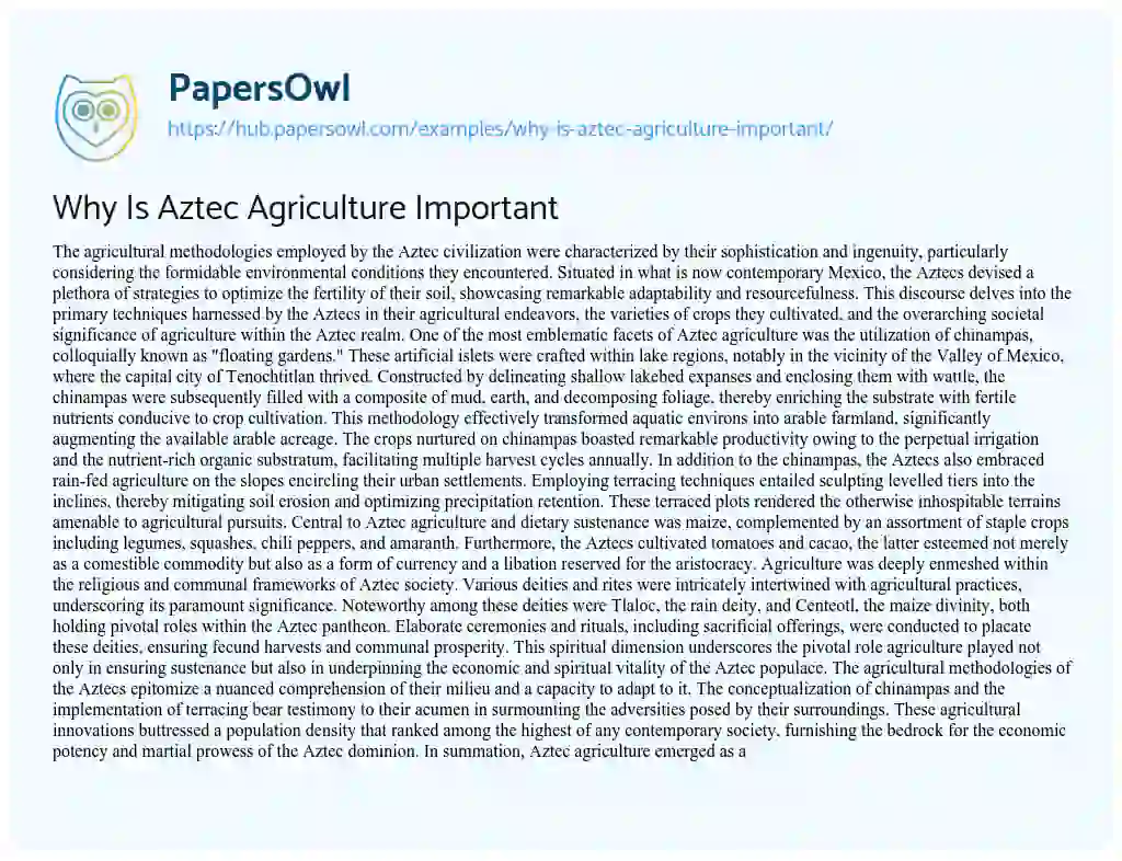 Essay on Why Is Aztec Agriculture Important