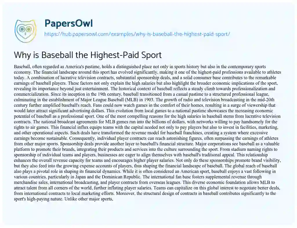 Essay on Why is Baseball the Highest-Paid Sport