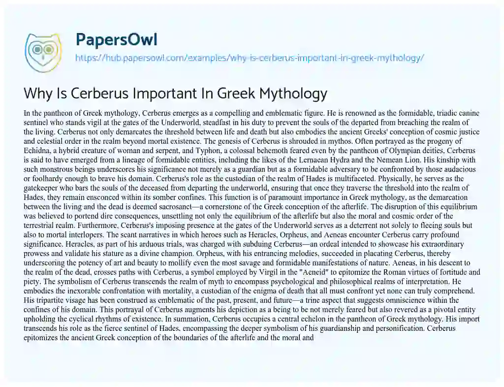 Essay on Why Is Cerberus Important In Greek Mythology