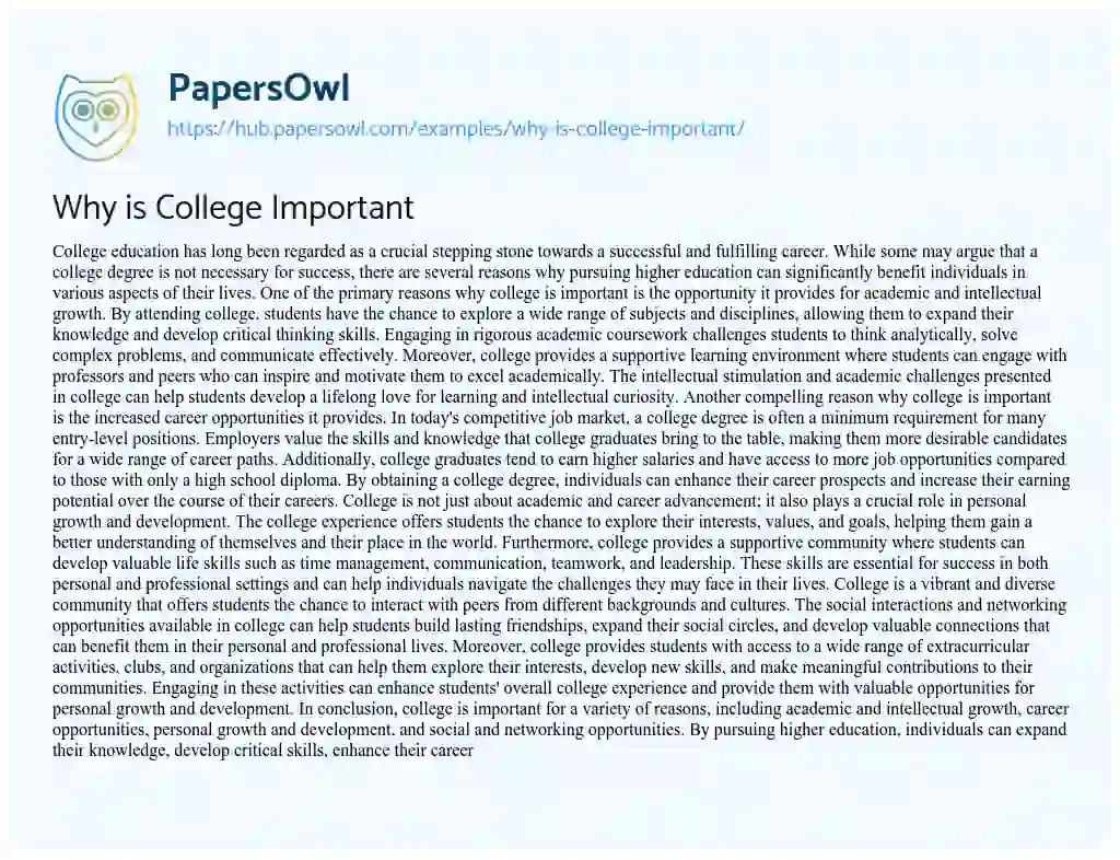 Essay on Why is College Important