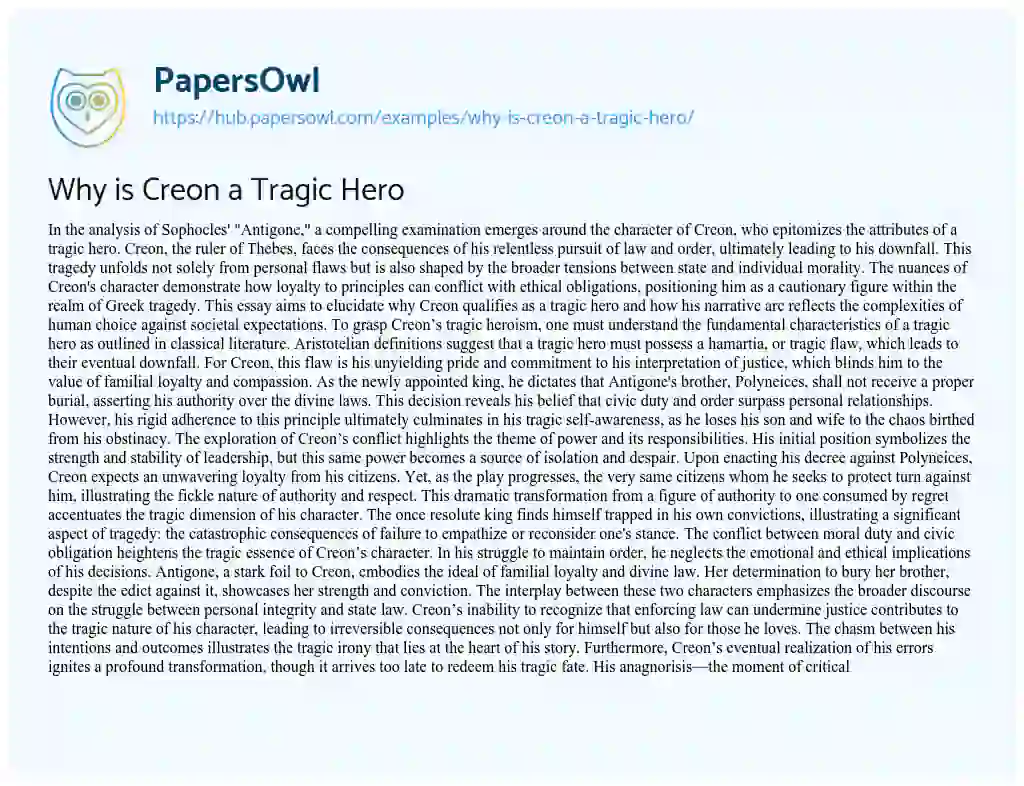 Essay on Why is Creon a Tragic Hero