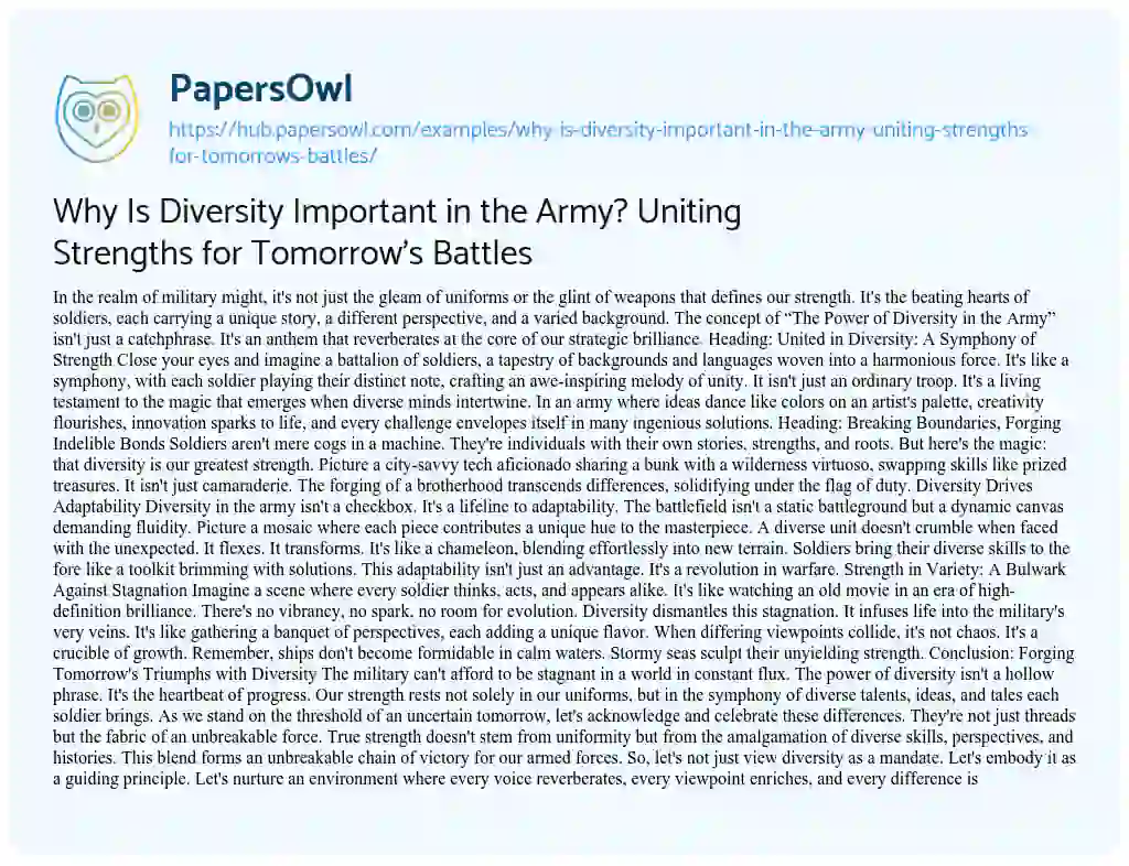 Essay on Why Is Diversity Important in the Army? Uniting Strengths for Tomorrow’s Battles