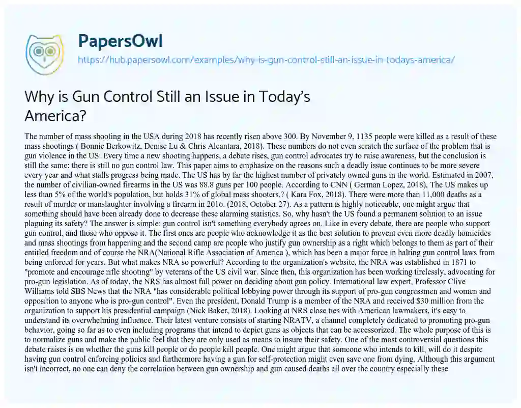 Essay on Why is Gun Control Still an Issue in Today’s America?