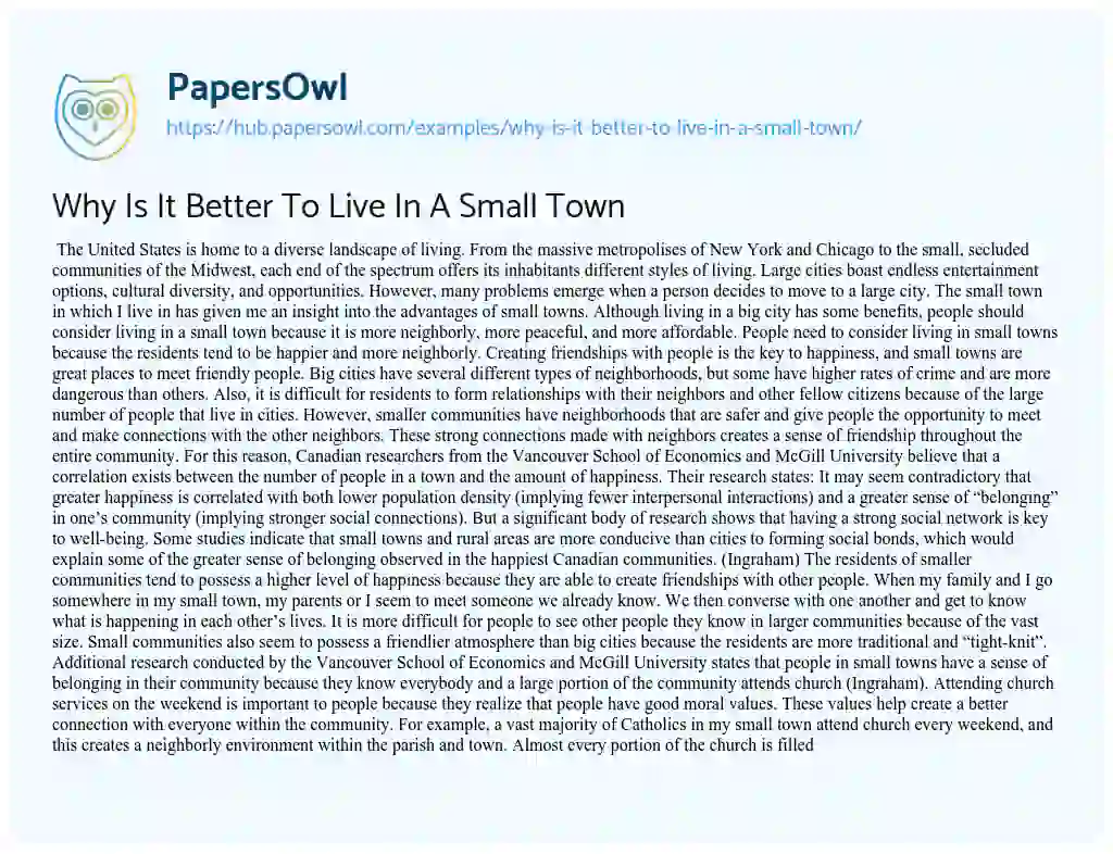 Essay on Why Is It Better To Live In A Small Town