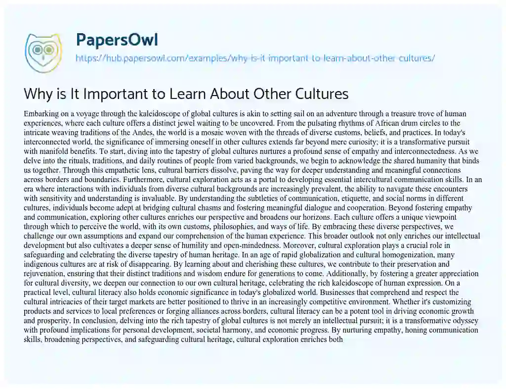 Essay on Why is It Important to Learn About Other Cultures