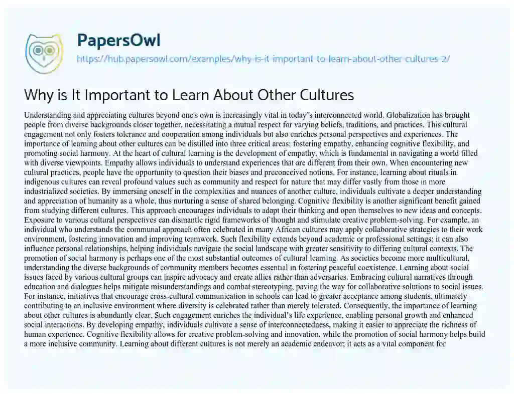 Essay on Why is It Important to Learn About Other Cultures