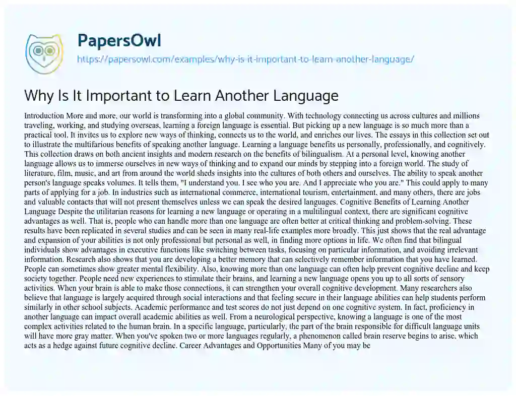 Essay on Why Is It Important to Learn Another Language