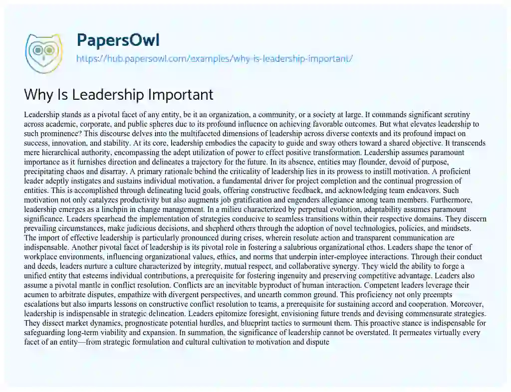 Essay on Why Is Leadership Important