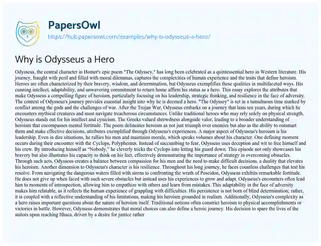 Essay on Why is Odysseus a Hero