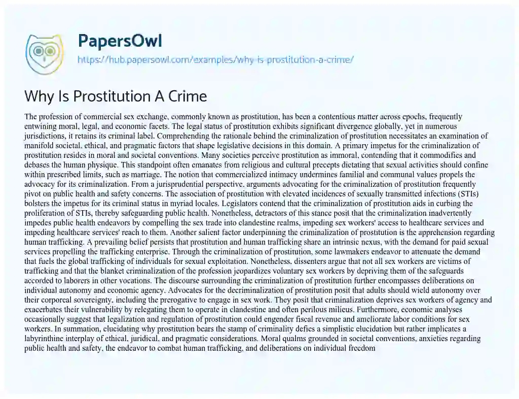Essay on Why Is Prostitution A Crime