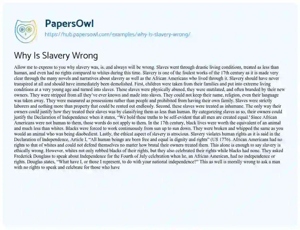 Essay on Why Is Slavery Wrong