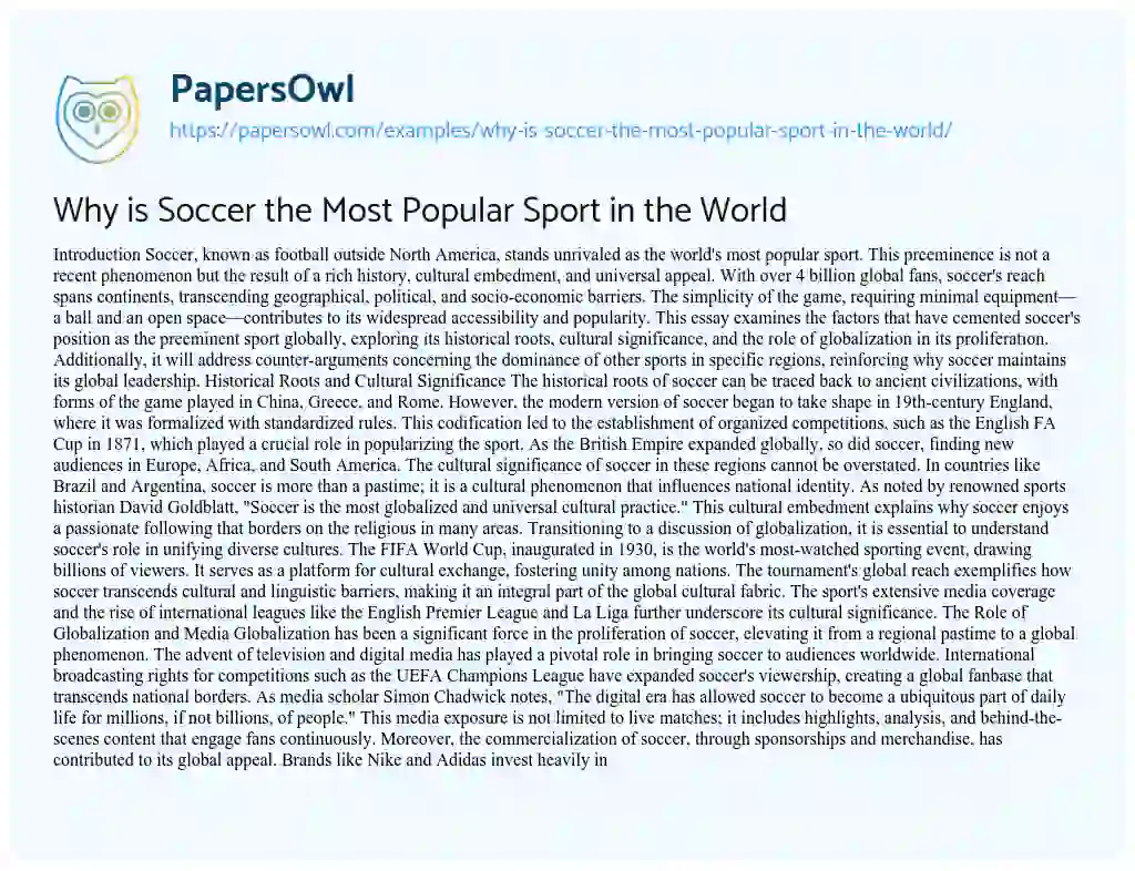 Essay on Why is Soccer the Most Popular Sport in the World