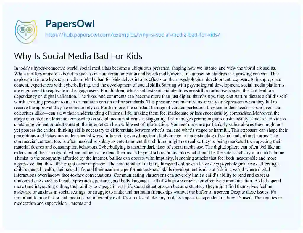 Essay on Why Is Social Media Bad For Kids