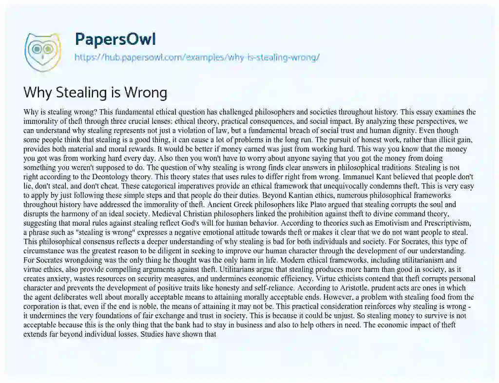 Essay on Why Stealing is Wrong