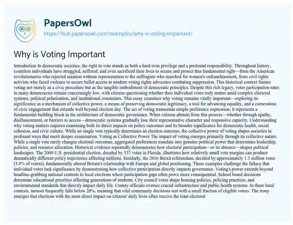 Essay on Why is Voting Important