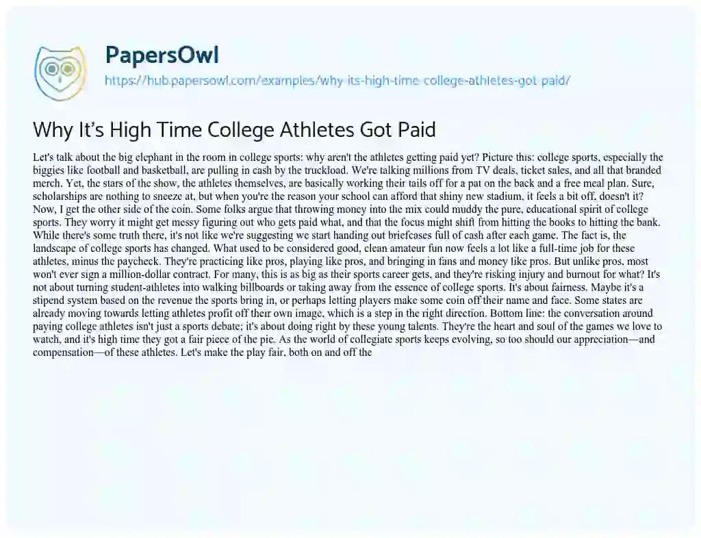 Essay on Why It’s High Time College Athletes Got Paid