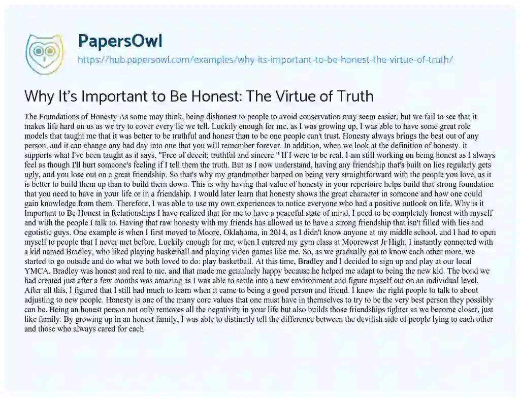 Essay on Why It’s Important to Be Honest: The Virtue of Truth