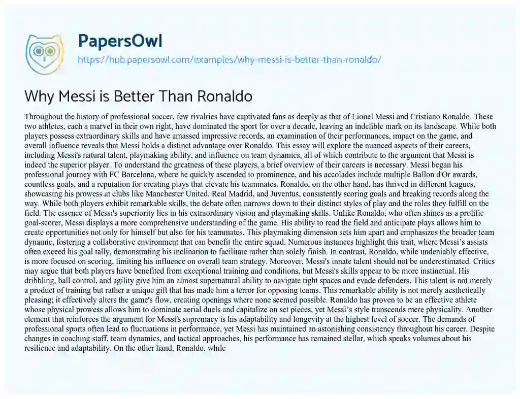 Essay on Why Messi is Better Than Ronaldo