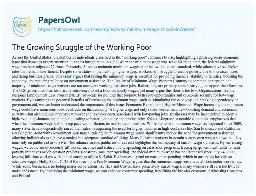 Essay on The Growing Struggle of the Working Poor