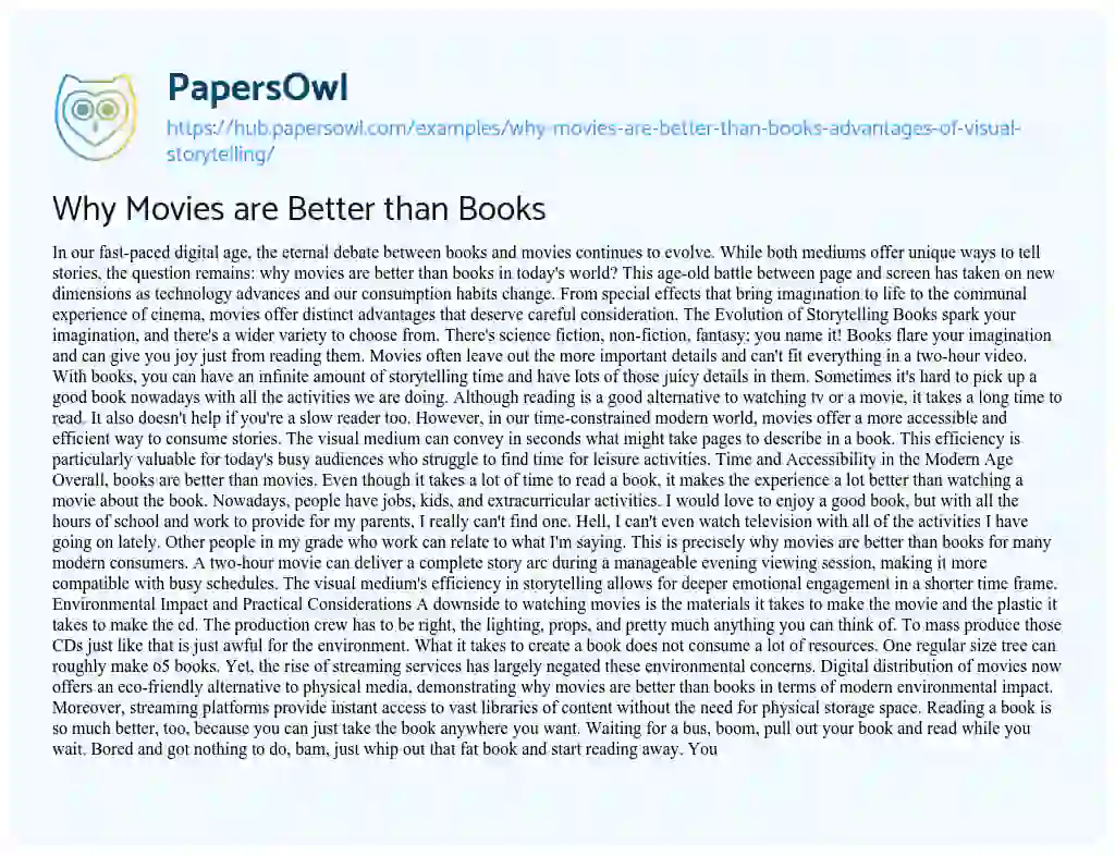 Essay on Why Movies are Better than Books