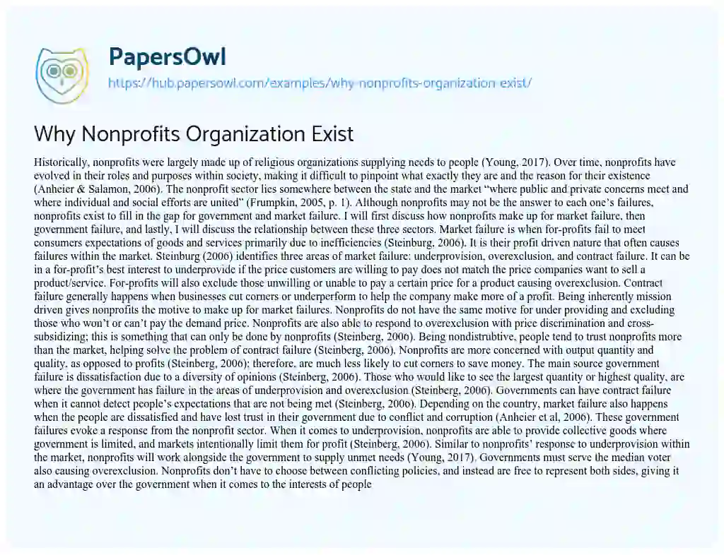 Essay on Why Nonprofits Organization Exist