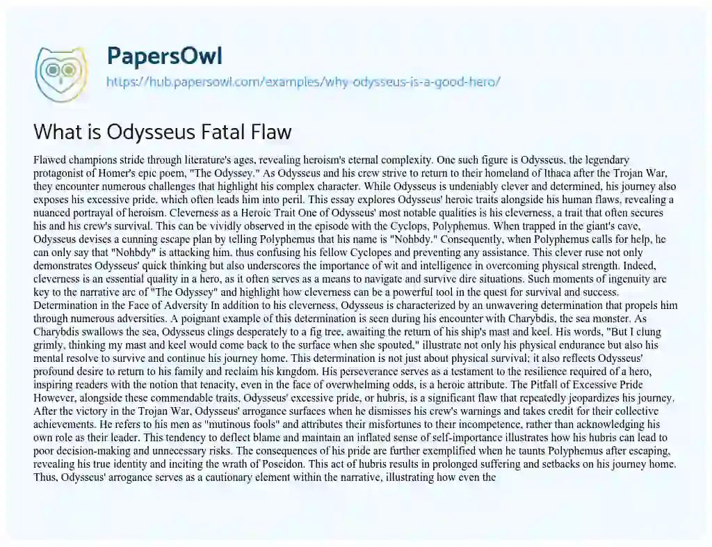 Essay on What is Odysseus Fatal Flaw