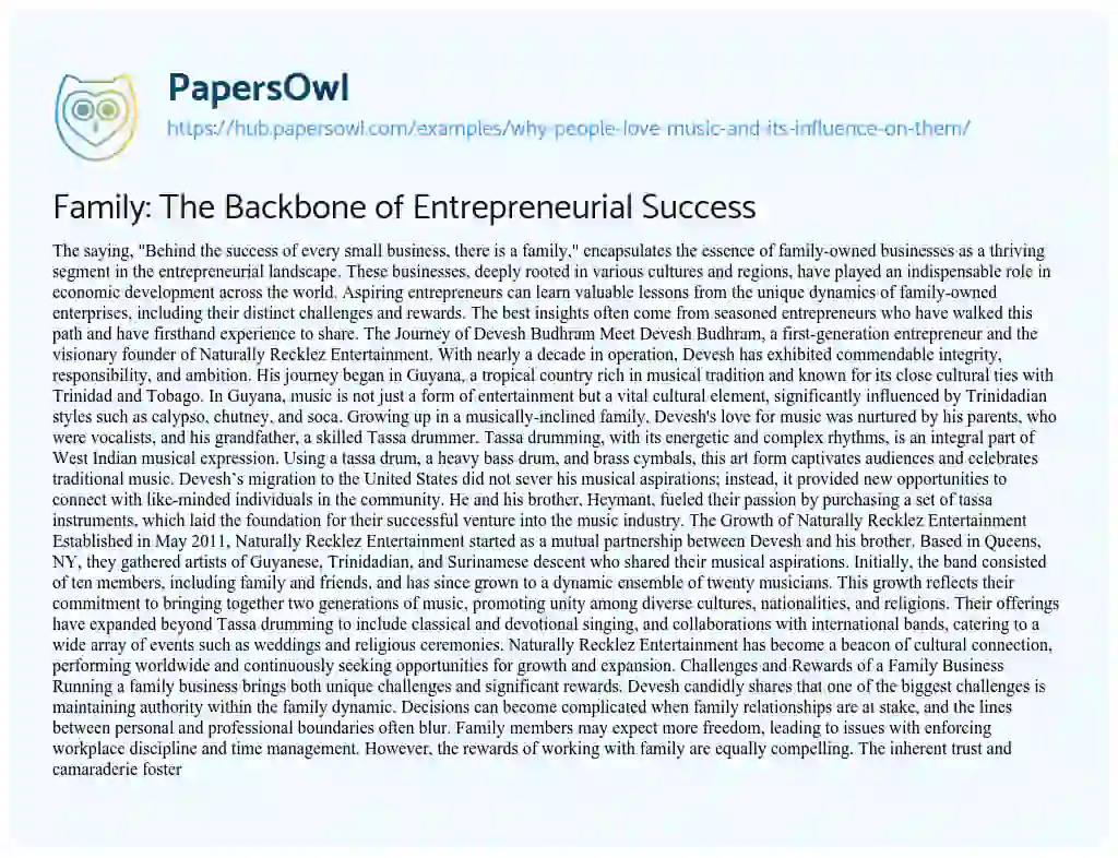Essay on Family: The Backbone of Entrepreneurial Success
