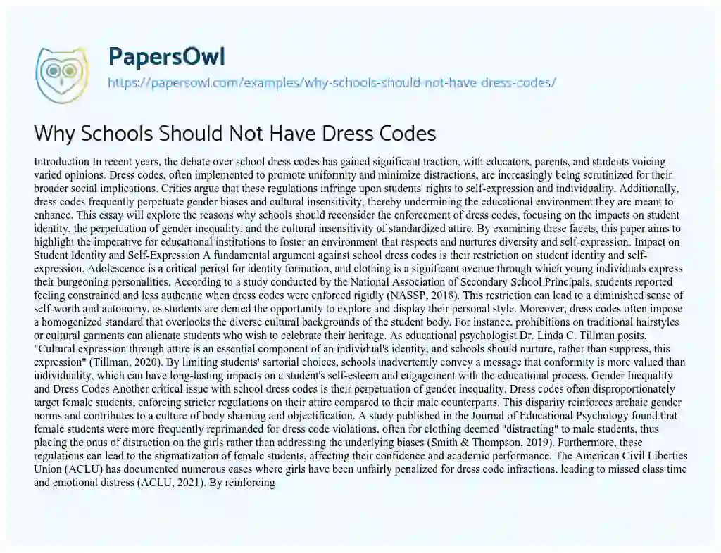 Essay on Why Schools Should Not Have Dress Codes