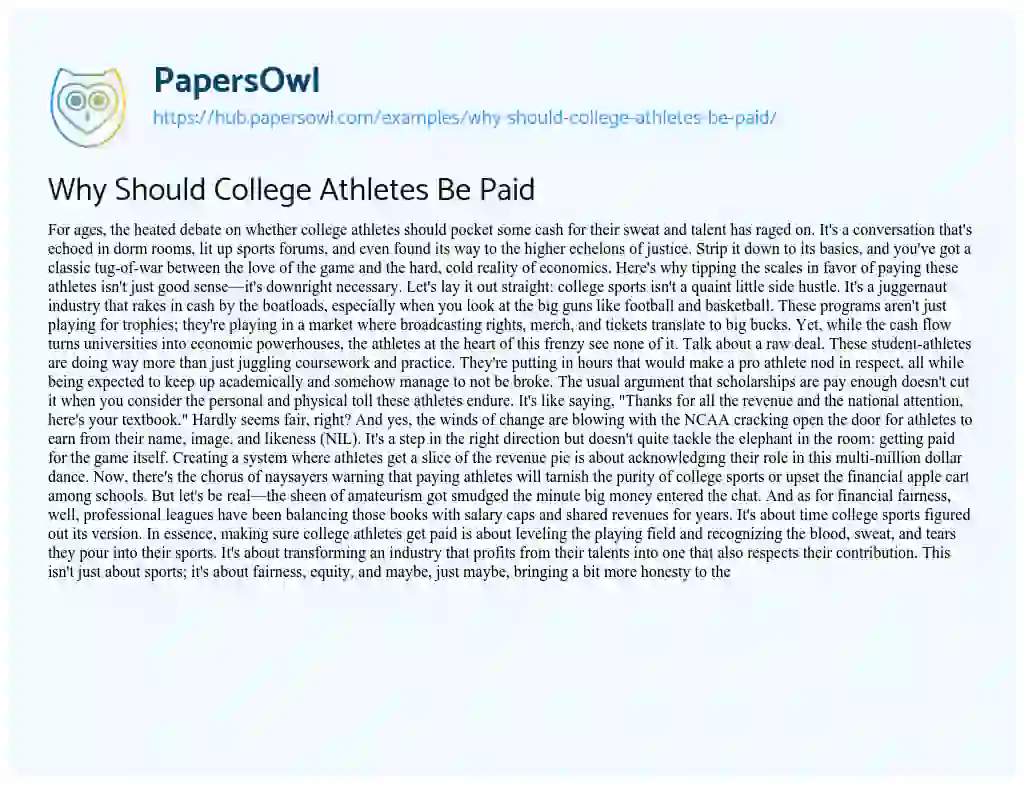 Essay on Why Should College Athletes Be Paid