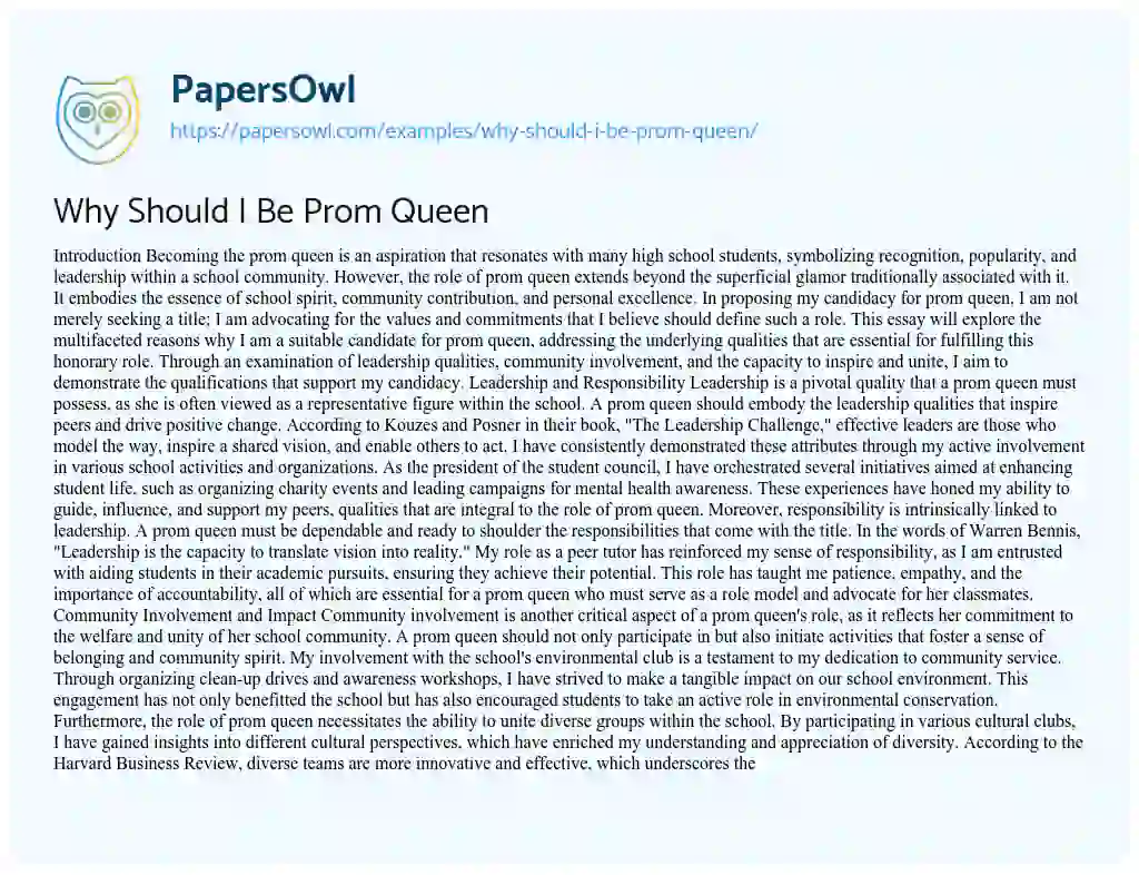 Essay on Why Should I Be Prom Queen