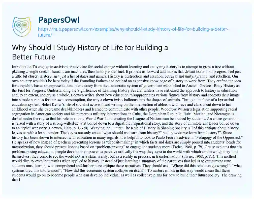 Essay on Why Should I Study History of Life for Building a Better Future