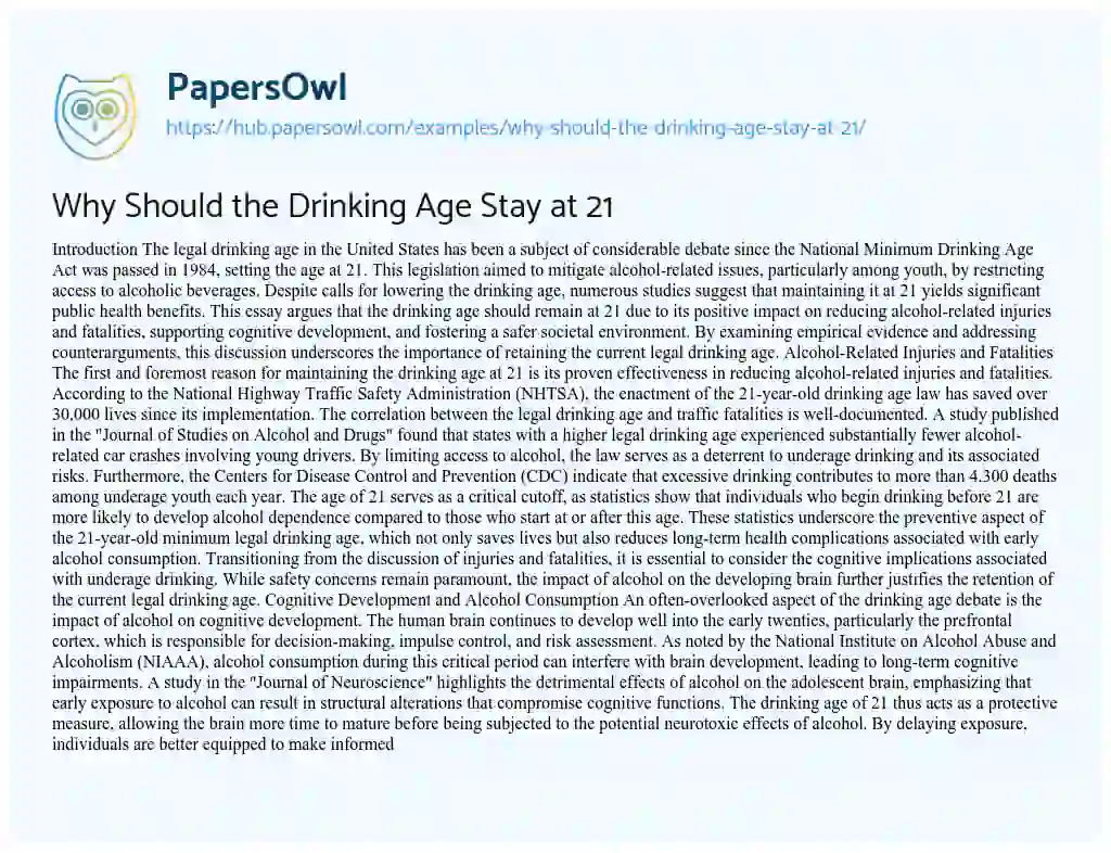 Essay on Why Should the Drinking Age Stay at 21