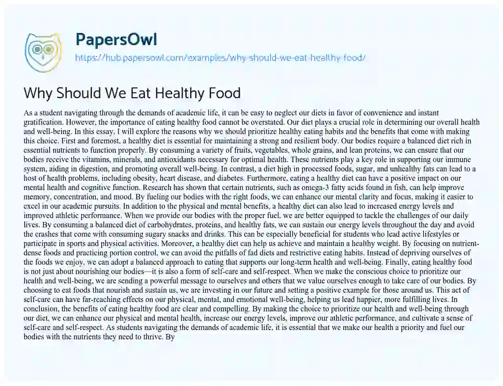 Essay on Why Should We Eat Healthy Food