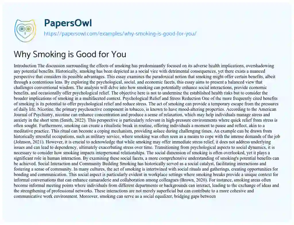 Essay on Why Smoking is Good for You