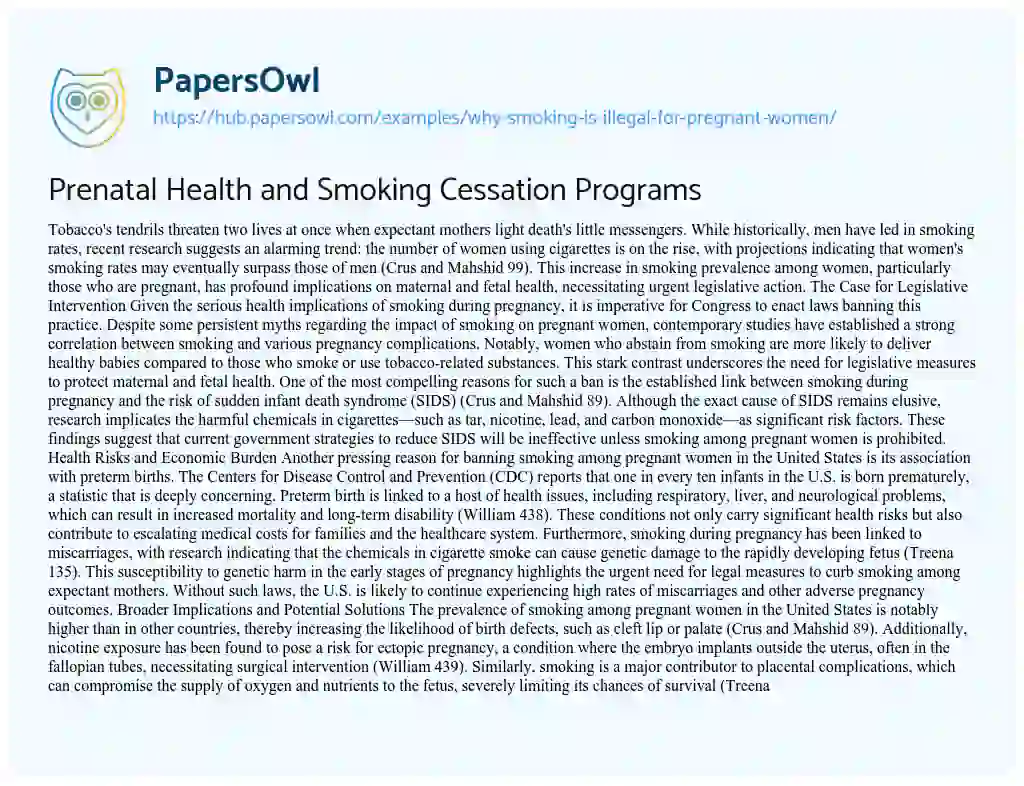 Essay on Prenatal Health and Smoking Cessation Programs