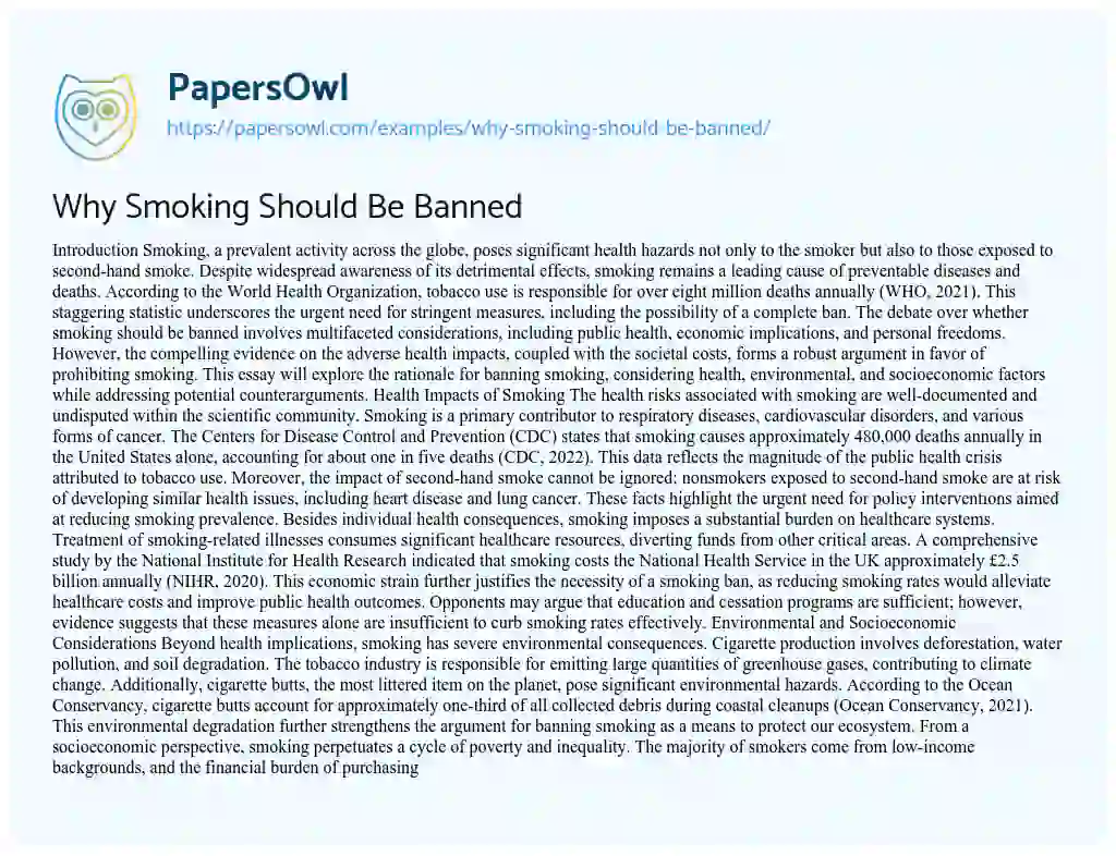 Essay on Why Smoking Should Be Banned