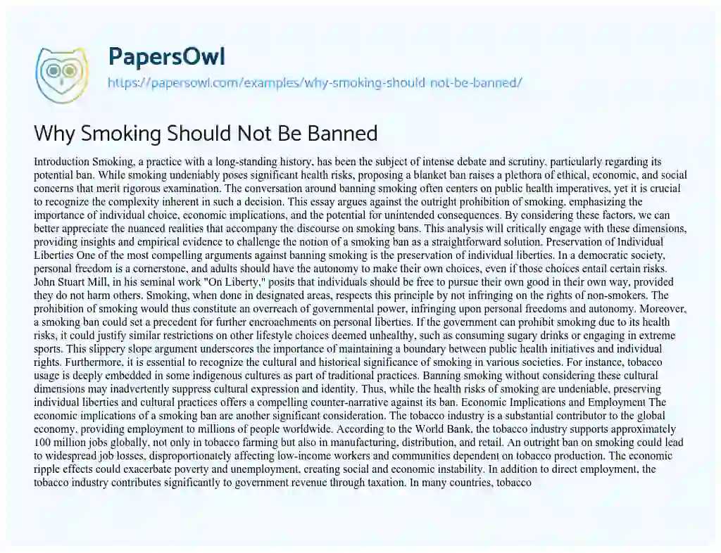 Essay on Why Smoking Should Not Be Banned