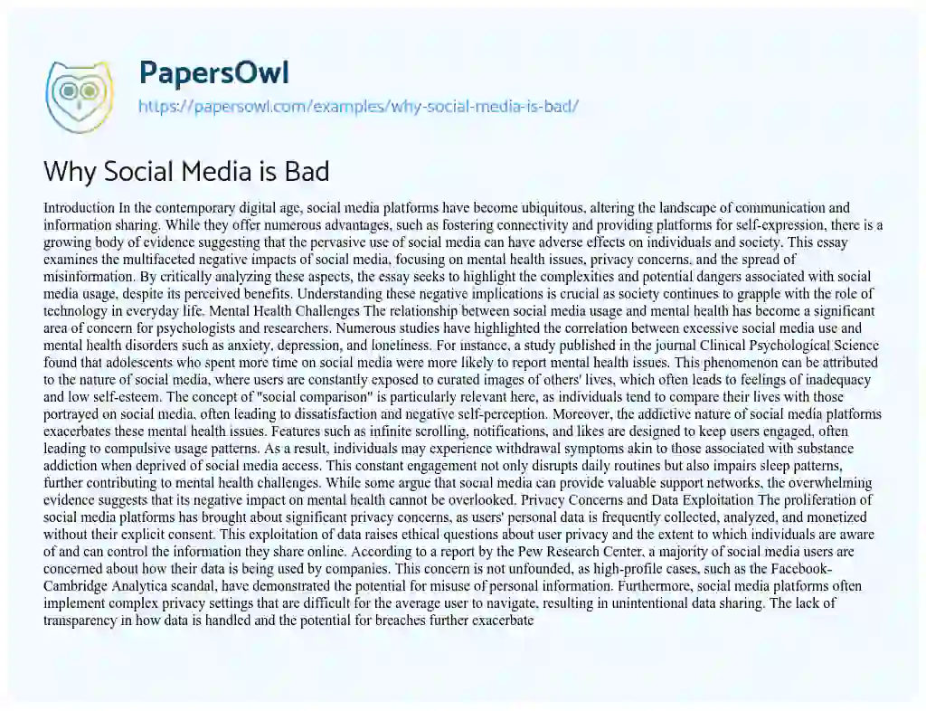 Essay on Why Social Media is Bad