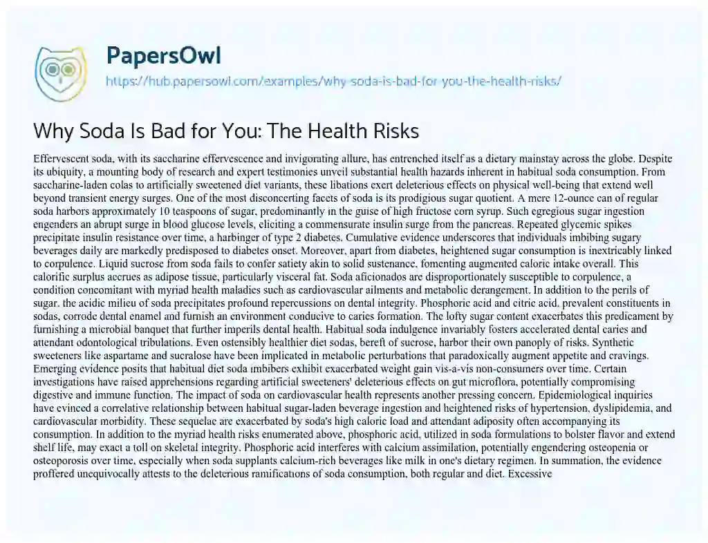 Essay on Why Soda Is Bad for You: The Health Risks
