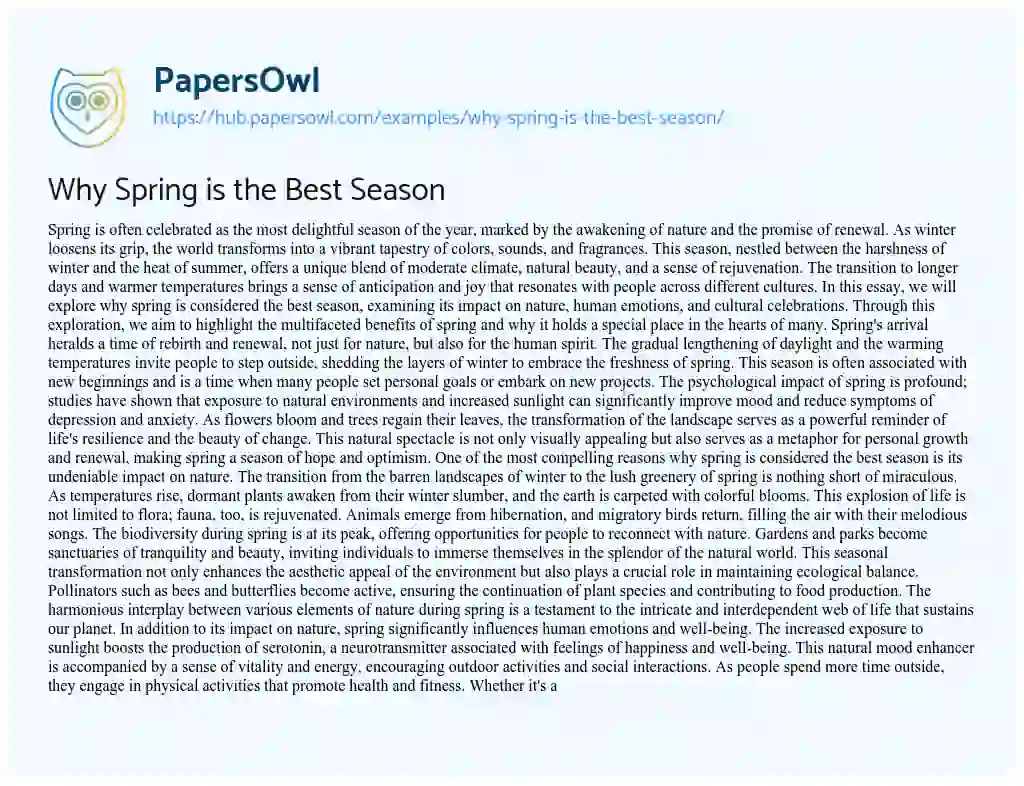 Essay on Why Spring is the Best Season