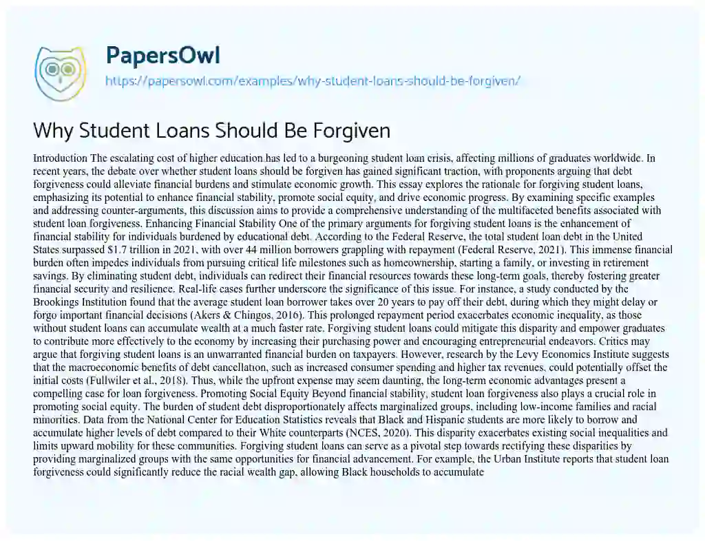 Essay on Why Student Loans Should Be Forgiven