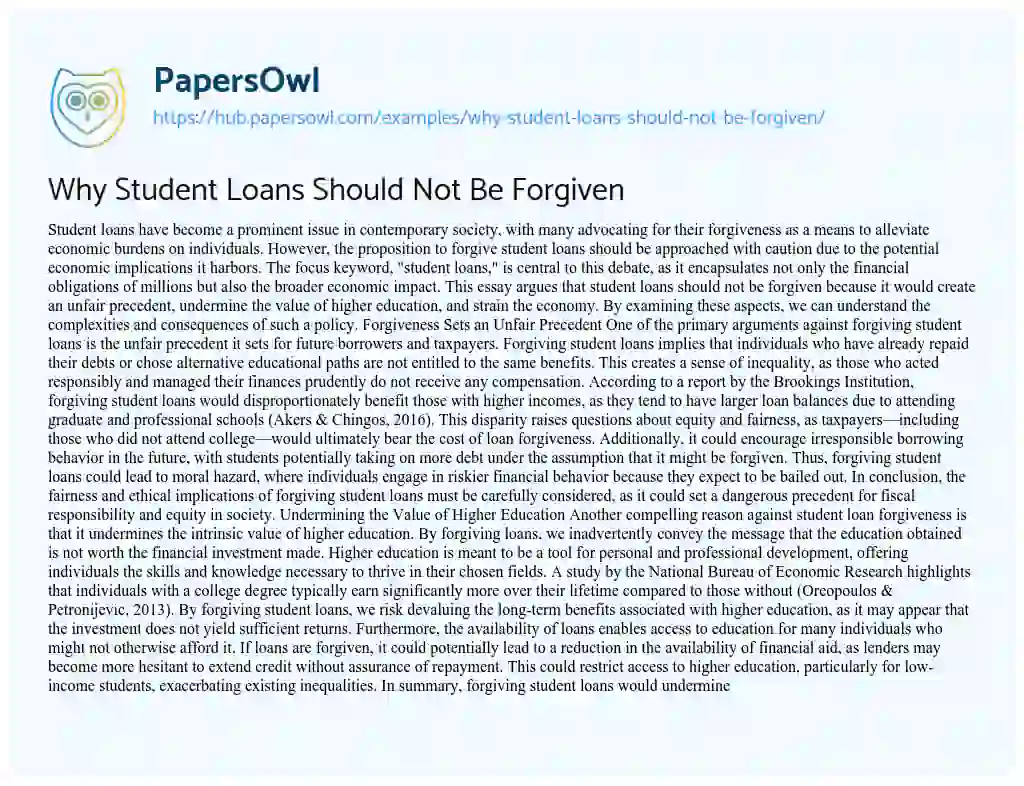 Essay on Why Student Loans Should Not Be Forgiven