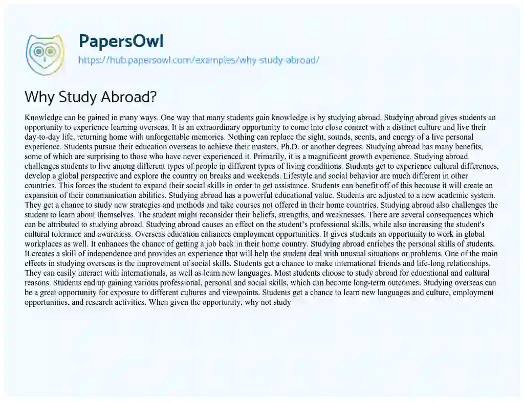 Essay on Why Study Abroad?