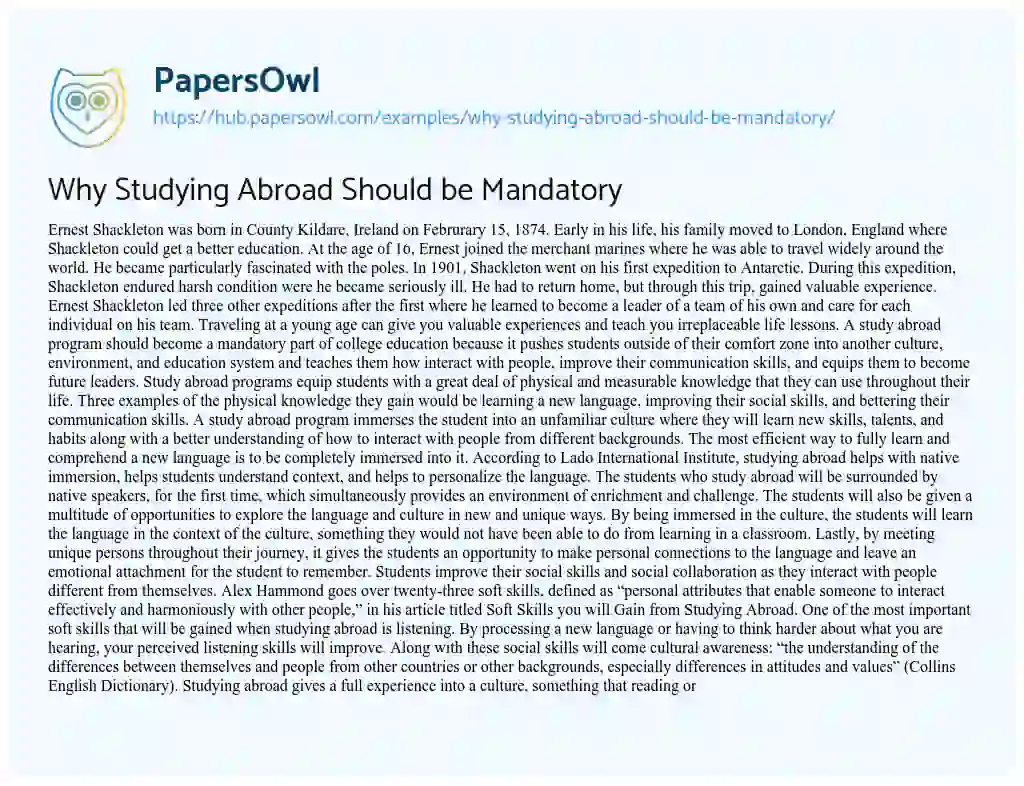 Essay on Why Studying Abroad Should be Mandatory