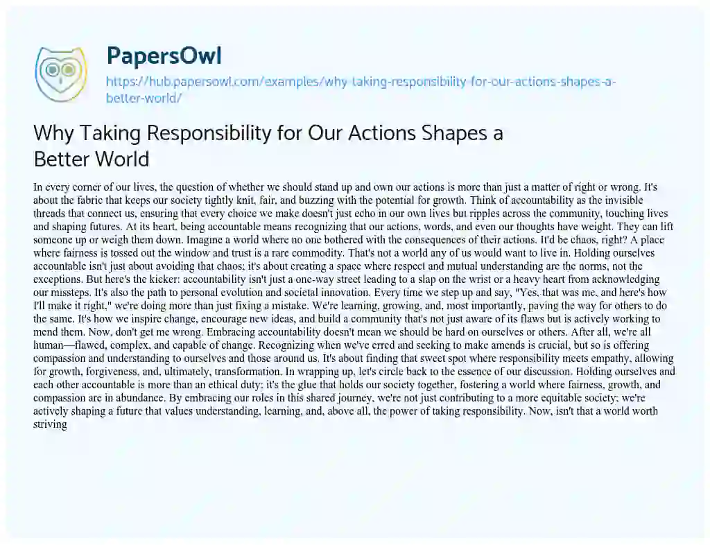 Essay on Why Taking Responsibility for Our Actions Shapes a Better World