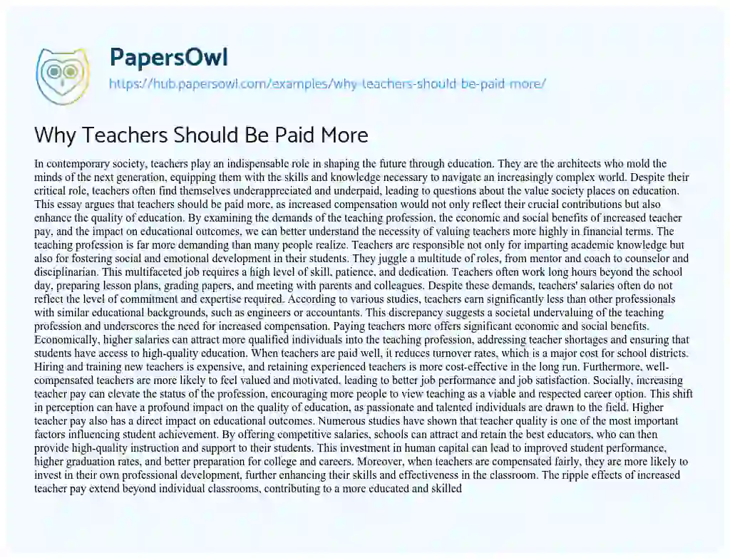 Essay on Why Teachers Should Be Paid More
