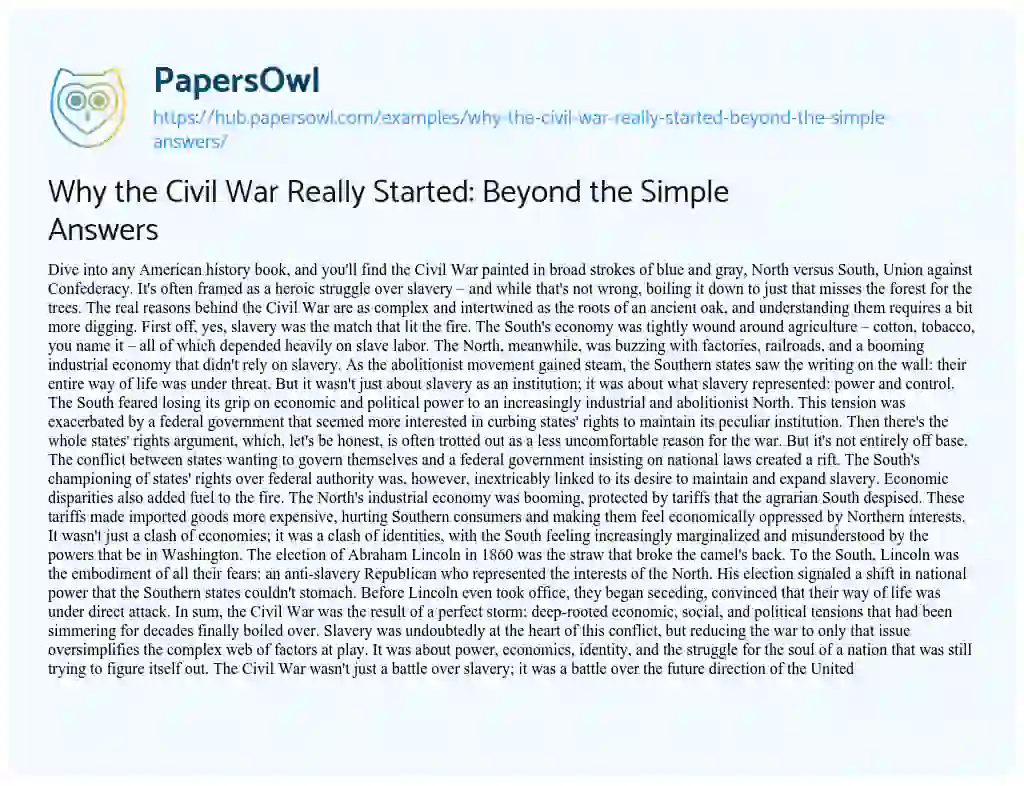 Essay on Why the Civil War Really Started: Beyond the Simple Answers