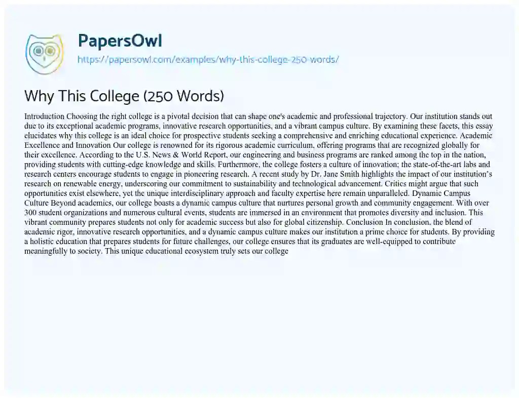 Essay on Why This College (250 Words)
