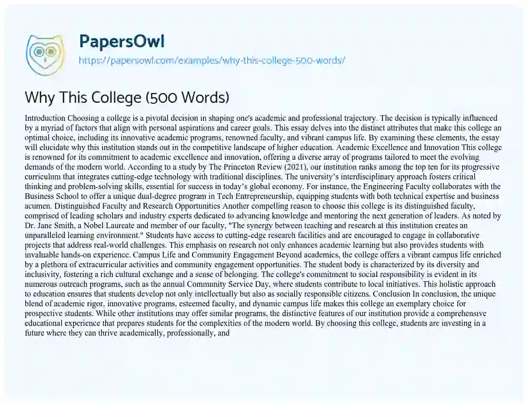 Essay on Why This College (500 Words)