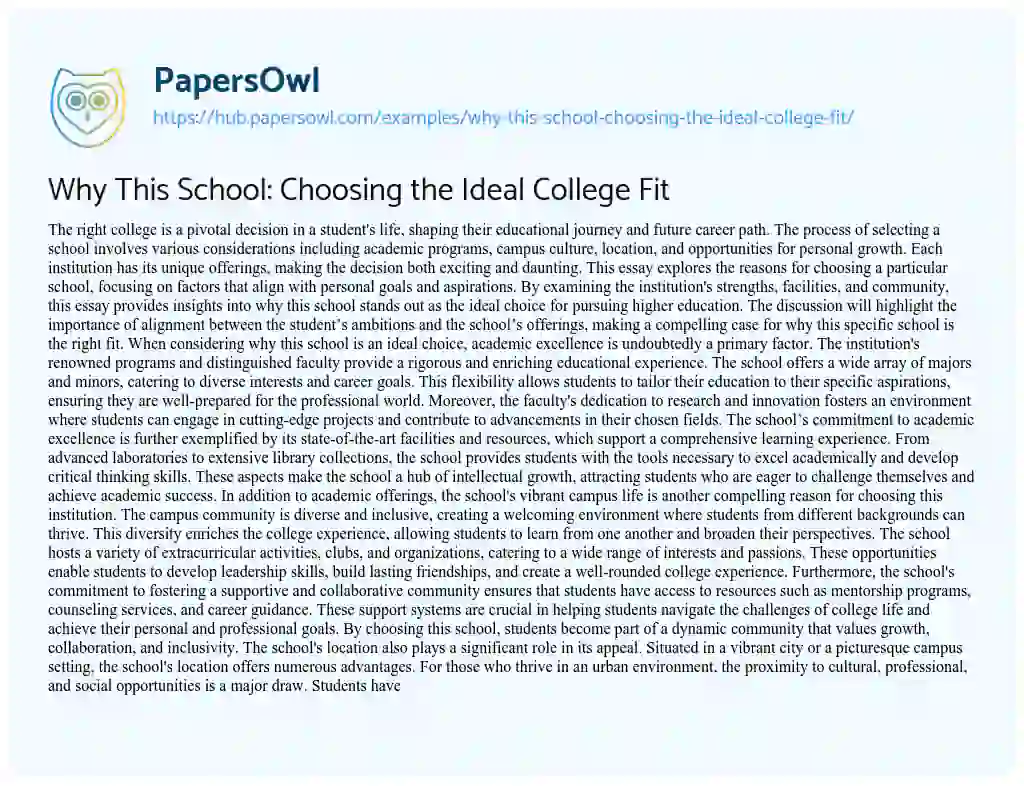 Essay on Why This School: Choosing the Ideal College Fit